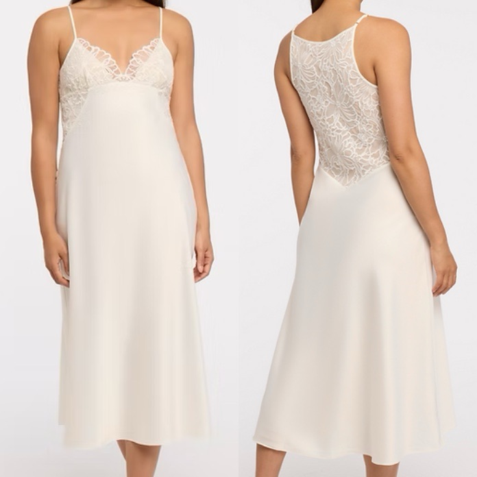 Rya Collection Milos Embroidered Lace Satin Slip Midi Gown Sz Small